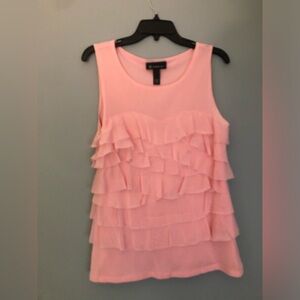 INC International Concepts Size Large Pink Tiered Ruffle Sleeveless Shirt !!